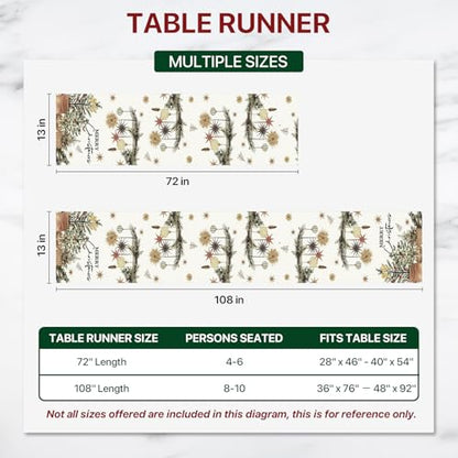 Beige Christmas Table Runner 13x72 Inches Holly Pine Cone Holiday Decor