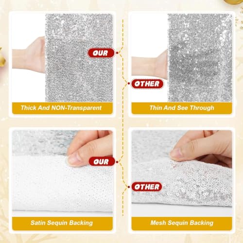 Silver Sequin Christmas Tree Skirt 36 Inch Holiday Base Mat for Xmas Decor