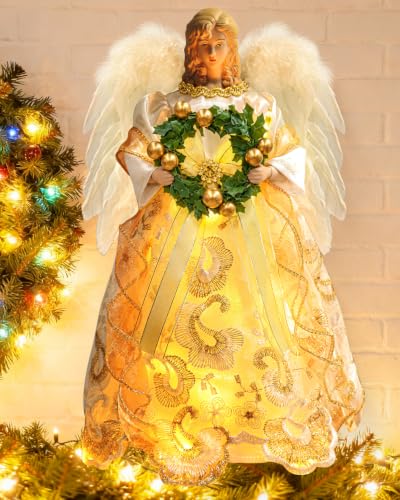 12-Inch Lighted Angel Tree Topper with Lights for Christmas Tree, Battery Operated Holiday Decor