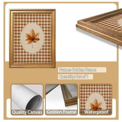 8x10 Inch Autumn Leaf Canvas Wall Art Print - Rustic Gingham Fall Botanical Cozy Decor