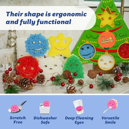 Holiday Christmas Tree Gift Box Set Non-Scratch Cleaning Sponges, 10 Count