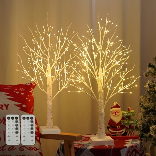 144 LED Birch Tree Lights with Remote Control & Timer - White-Warm White, 24 Inch