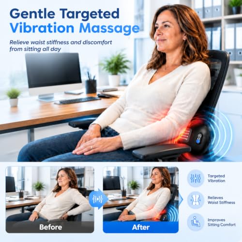 4-in-1 Lumbar Support Pillow Black - Wireless Back Massager with Red Light