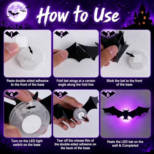 38 Pcs Halloween 3D Bat Wall Decor Set with LED Lights for Indoor Outdoor