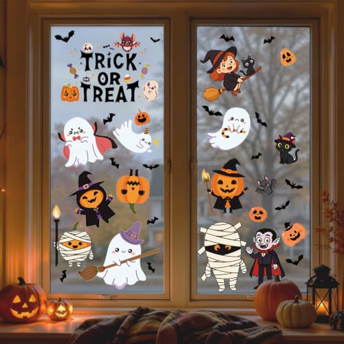 Holiday Window Clings 3-in-1 Set for Halloween Thanksgiving Christmas - Seasonal Decor with Variation Halloween+Thanksgiving+Christmas