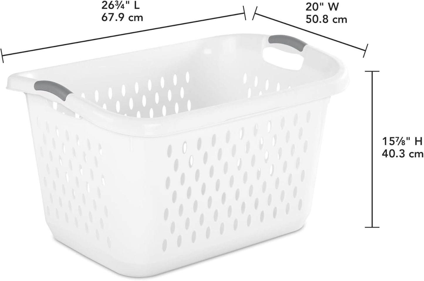 Skiennix Extra Large Plastic Laundry Basket - 2.7 Bushel Capacity with 2 Carry Handles | White