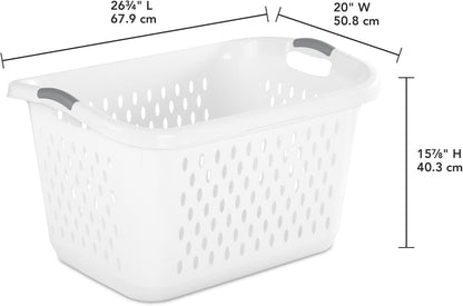 Skiennix Extra Large Plastic Laundry Basket - 2.7 Bushel Capacity with 2 Carry Handles | White