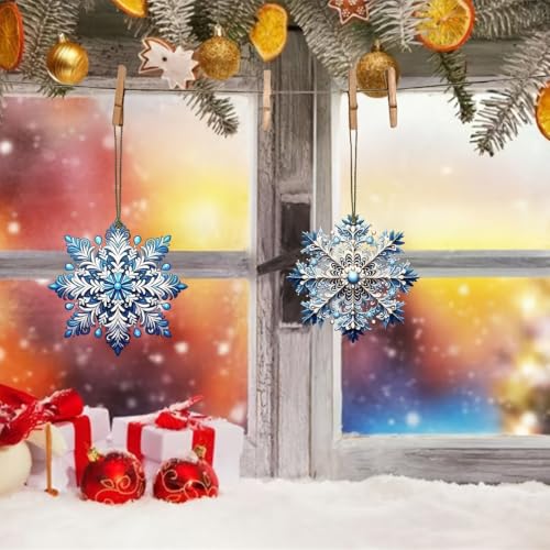 12Pcs Blue Winter Snowflake Wooden Christmas Tree Decorations - Variation of THIS listing