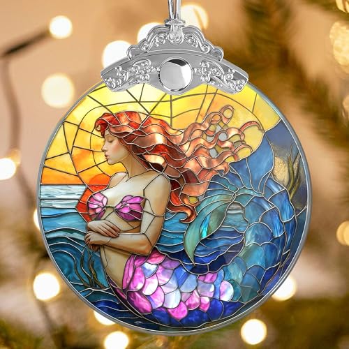 Mermaid Christmas Ornament - Stained Glass Little Mermaid Decoration - Ocean Fantasy Holiday Decor - Variation of Mermaid