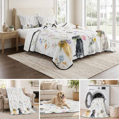 Sage Spring Floral Dog Quilt Set Twin XL 3-Piece Comforter Bedding