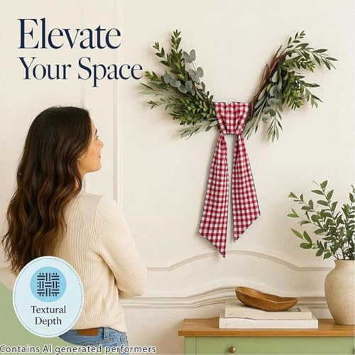 Red-White Gingham Wreath Sash for Front Door - Patriotic & Decorative