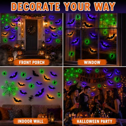 Halloween Light-Up Bat Wall Decor Set with Spiders & Web - 41 Pieces