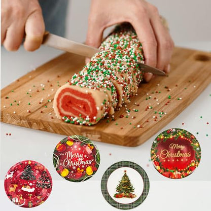 Christmas Paper Plates Disposable 48 Pcs Watercolor Pine Holiday Dinnerware - Style 3