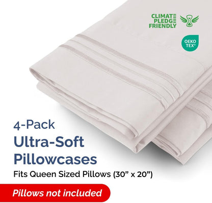 Queen Pillow Cases by [Brand Name] - Ultra Soft Hotel Quality - Wrinkle-Free & Fade Resistant - Light Grey, Set of 4