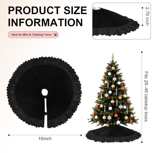 18-Inch Velvet Mini Christmas Tree Skirt Tabletop Base Cover Black - Holiday Decor