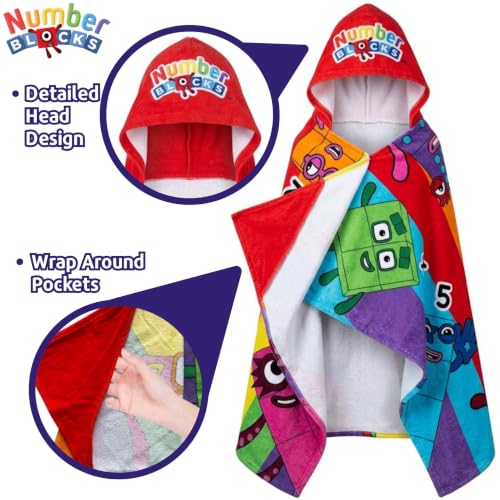 Numberblocks Kids Hooded Towel Poncho - Multicolor One Size Cotton Beach Wrap