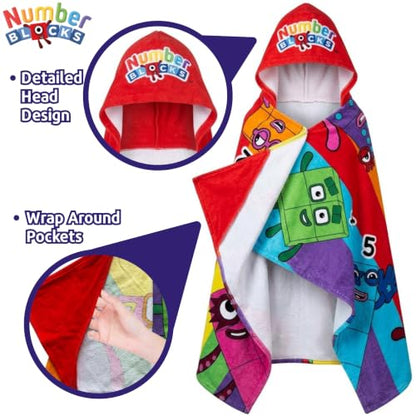 Numberblocks Kids Hooded Towel Poncho - Multicolor One Size Cotton Beach Wrap