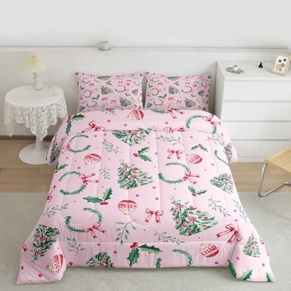 Merry Christmas Kids Comforter Set Twin Green Pink Yellow Xmas Bedding