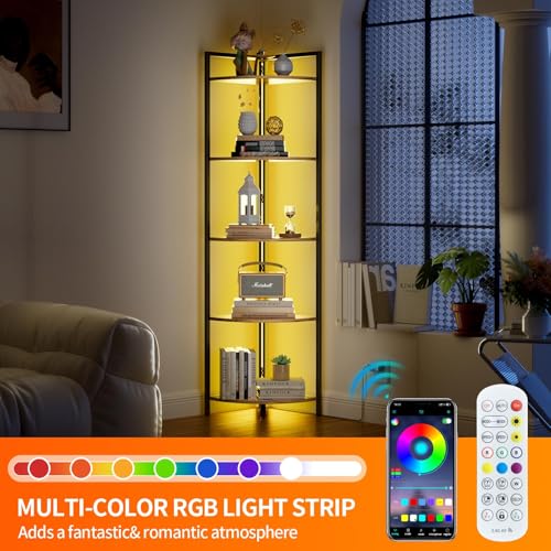 5-Tier Corner Bookshelf with LED Lights, Heavy-Duty Tall Storage Unit