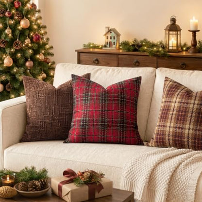 MIULEE Red Tartan Plaid Throw Pillow Covers 20x20 Inch Set of 2 Christmas Home Decor