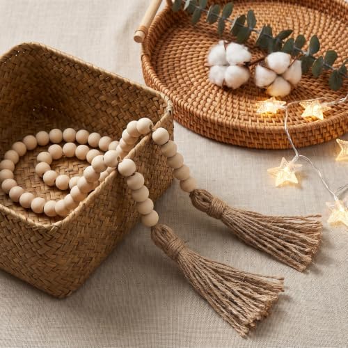 Farmhouse Wood Bead Garland with Tassels - Rustic Home Decor, 35 Inches