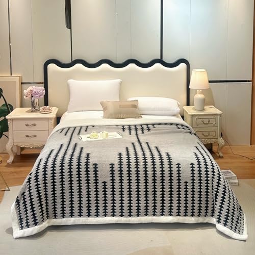 Large Bohemian Throw Blanket 80x90 Light Grey Ultra Soft Reversible Fleece