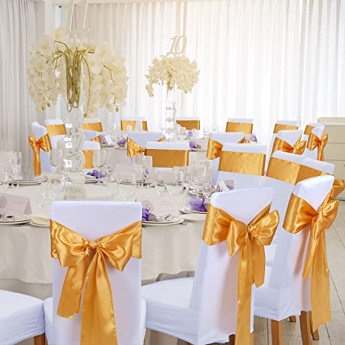 Gold Satin Chair Sashes Ties for Wedding Party 50pcs