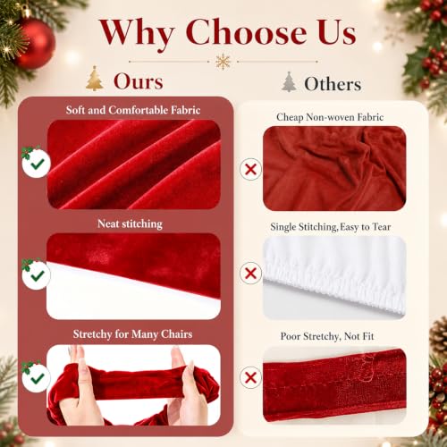 4PCS Red Christmas Bow Chair Sashes Elastic Velvet Decor