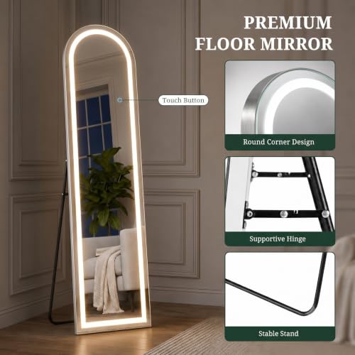 Lighted Full Length Mirror with LED Lights 64x21 inches - Modern Floor & Wall Mirror
