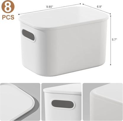 ORGIDOL 8 Pack White Storage Bins - Stackable Containers with Lids for Organizing Crafts & Snacks | 9.85x6.9x5.7 Inch
