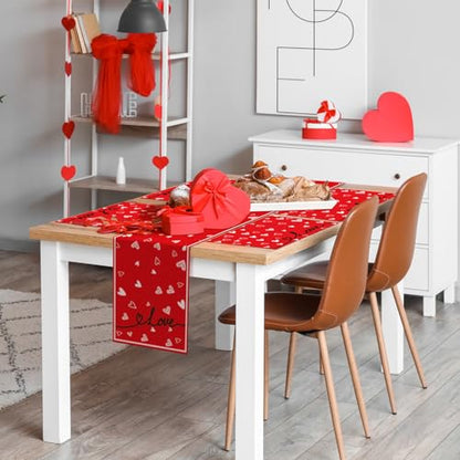 Valentine's Day Table Runner & Placemats Set - Heart Decor for Dining Table - 7 Pieces