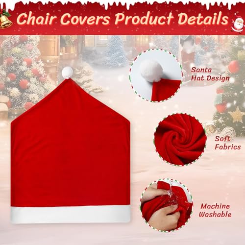 2PCS Christmas Santa Hat Chair Covers with Tableware Holders - Red Holiday Decor