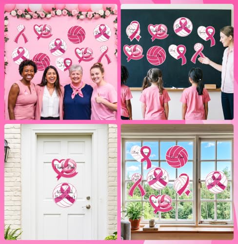 Pink Volleyball Cutouts for Breast Cancer Awareness Events, Party Decorations Set of 48