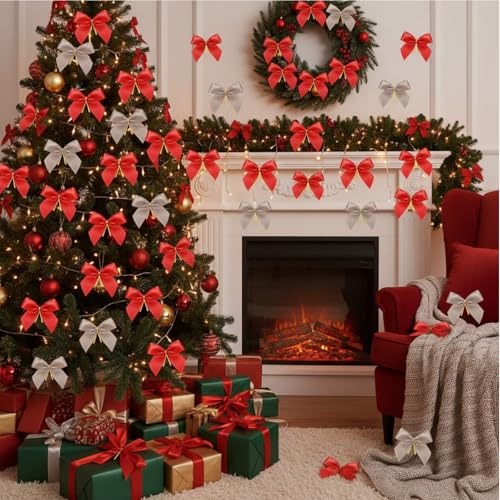 48 Pcs Christmas Ribbon Bows for Gift Wrap & Holiday Decor