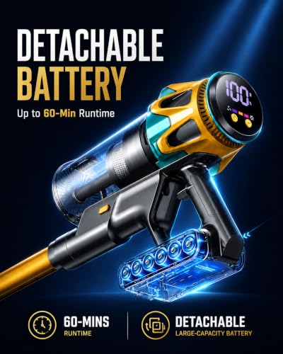 Cordless Vacuum Cleaner 600W 58KPa Self-Standing Stick Vacuum - Gold