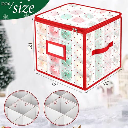 Christmas Ornament Storage Box with Adjustable Dividers - 2 Pack, Red & White