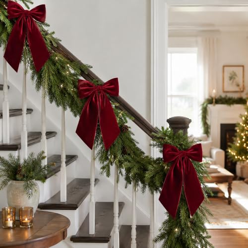 Burgundy Velvet Christmas Bows for Tree & Wreath Decor - 8 Pack, 3-Inch Wide