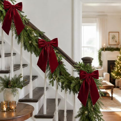 Burgundy Velvet Christmas Bows for Tree & Wreath Decor - 8 Pack, 3-Inch Wide