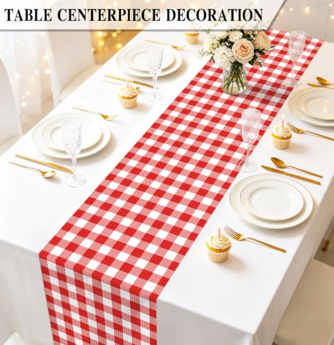 Red Gingham Disposable Table Runner Set - 3 Pieces for Party & Event Decor
