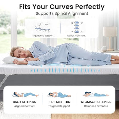 Queen Size 3-Inch Gel Memory Foam Mattress Topper Ventilated Soft Cover - White