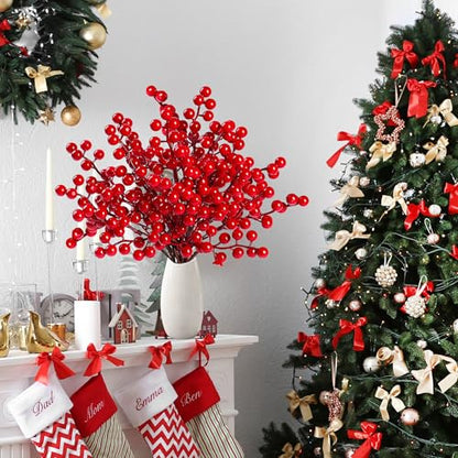 Artificial Red Berry Stems 6.5 Inch Holiday Christmas Decorations - 30 Pack