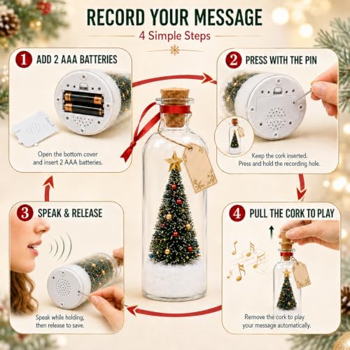 2 Pack Recordable Christmas Tree in a Bottle Ornaments - Personalized Holiday Decor