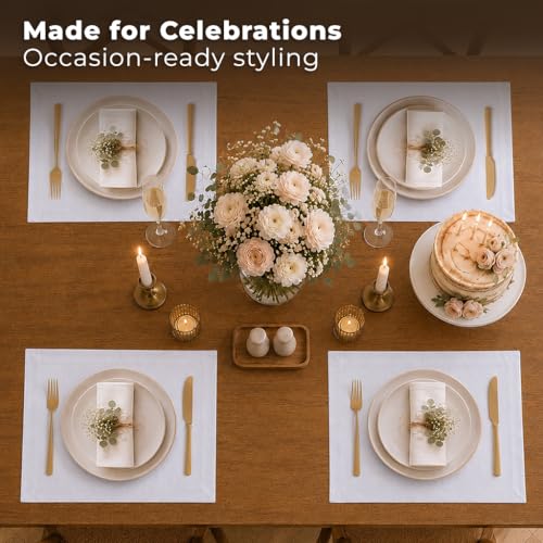 Set of 4 Vegan Silk Placemats - White, 14 x 19 Inches, Handcrafted Eco-Friendly