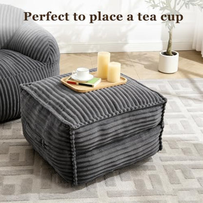 Dark Gray Square Stuffed Pouf Ottoman with Foam Filling - 23"D x 22"W x 16"H