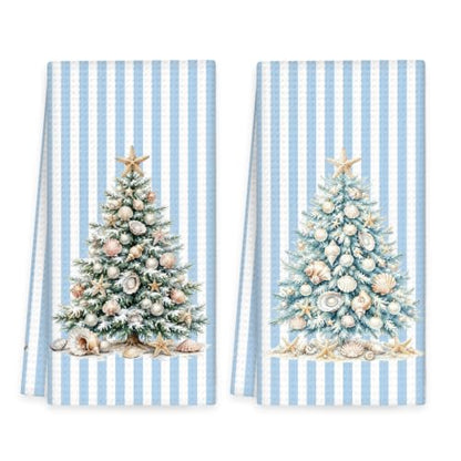 Christmas Kitchen Hand Towels Set of 2 - Beach Holiday Decor, 16x24 Inches - Festive Reindeer & Snowflake Pattern - Variation of Christmas 6