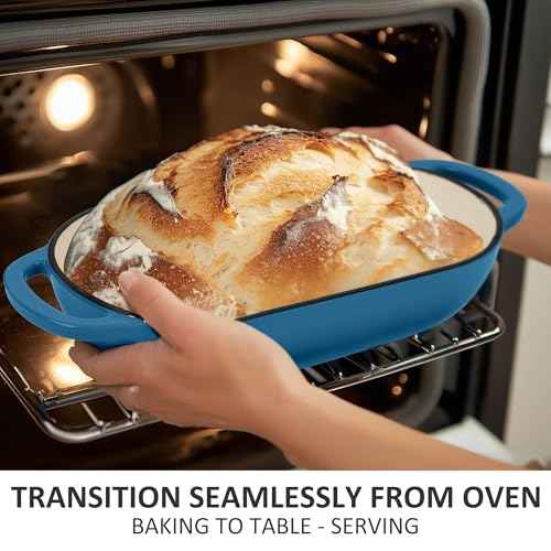 Premium Enameled Cast Iron Dutch Oven for Bread Baking | Non-Stick 2QT Oval Bread Oven with Lid | Perfect for Sourdough, Loaf, and Artisan Baking (Oval Blue, 5 QT)