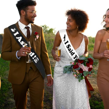 Bride & Groom Sashes for Bachelorette & Bachelor Party Set - Glitter Gold