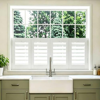 Interior Cafe Plantation Shutter with Invisible Tilt Rod - White