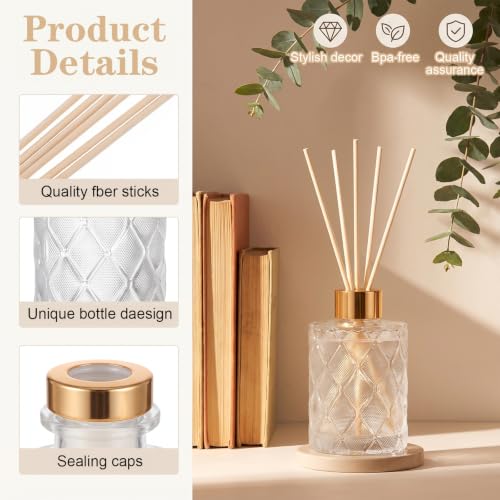 8 Glass Reed Diffuser Bottles with Sticks Set - Refillable Home Fragrance Containers