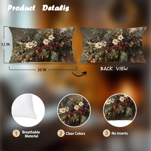 Winter Magnolia Christmas Floral Lumbar Pillow Cover 20x12 - Cozy Holiday Decor